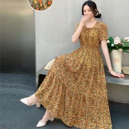 Summer New Cotton Silk Floral Print Maxi Dr ort Sve Beachwear High Waist Young Women's Large Skirt Swing Dr