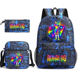 Cr7 Ronaldo 67 Print School Backpack Set with Shoulder Bag & Pencil Case for Teens Kids Lightweight Daypack