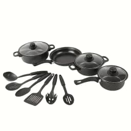13-Piece Nonstick Cookware Set Black - Induction Compatible Pot Pan Set with Frying Pan & Utensils for Kitchen & Camping