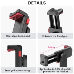 Multi-functional Phone Holder Clamp Phone Tripod Mount 360° Rotatable with Dual Cold Shoe Mounts for Smartphone Vlog Selfie Live
