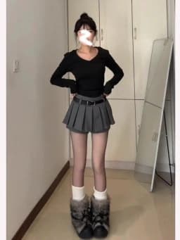 Spring American Style Skirt Women's Anti-Light A-Line Half-length Bicolor Pleated Short Skirt Commuter High Waist Polyes...