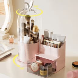 360° Rotating Cosmetic Brush Shelf Organizer Cosmetic Display Case Desktop with Drawer Storage Organizer For Living Room Bedroom