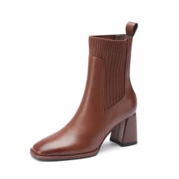 Women Ankle Boots Split Cow Leather Chunky High Heel Knitted Wool Slip on Quality Designer Spring Fall Sock Boots Big Size 42