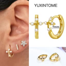 Pave Micro Crystal North Star Hoop Earrings Punk 925 Sterling Silver Ear Needle Twist Gold Earrings For Women Minimalist Jewelry