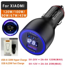 For Xiaomi Car Charger 120W 100W HyperCharge Super Fast Charging In Car Cargador Auto For Mi 17 15 14 13 12 Poco F8 X7 X6 Redmi