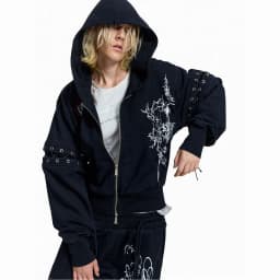 Punk Style Short Wax Rope Strap Sleeve Zipper Hoodie Subcultural Hooded Sweatshirt Cardigan Coat Men and Women