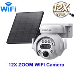 SHIWOJIA 12X Zoom 4G LTE Solar Security Camera 8MP Night Vision Dual-Lens Outdoor WiFi Solar Battery Camera PIR Human Detection