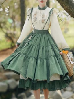 Chinese Lolita Style Spring Summer Long Midi Suspender Skirt Women Teen Girls Cute High Waist A-Line Lace Ruffle Skirts Pleated