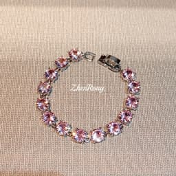 Pera Silver Round-Shaped Purple Cubic Zirconia Gemstone Pendant Chain Bracelet for Women Luxurious Wedding Jewelry