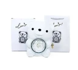 Rose Hugging Bear Gift Boxes Free Engraving Necklace Rose Rotating Flower Birthday Gift for Women