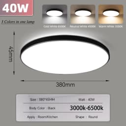 220V LED Ceiling Lights 3 Colors Change Bedroom Lamp Panel LED Indoor Lighting for Home Bathroom Dustproof LED Ceiling Lamp