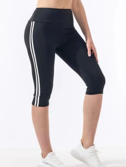 Women's 2-Stripe High-Waisted Yoga Capris - Quick-Drying Summer Gym & Outdoor Pants