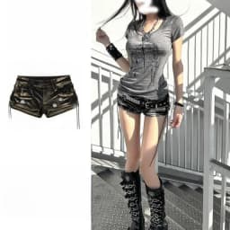 Y2k Shorts Punk Wash Black Strap Denim Super Shorts Women Low Waist Slim Fit Hip Hot Pants