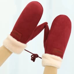 Suede Mittens Women Winter Keep Warm Thickened Hanging Rope Gloves Cute Lovely Sweety Windproof Outdoor Drive Cycling