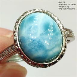 Natural Blue Larimar Oval Adjustable Ring Jewelry Water Pattern Real Larimar For Women Men Healing Fashion Stone AAAAAA