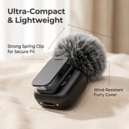 Wireless Lavalier Microphone, Mini Mic, Wind Cover, Type-C With Lightning & USB Adapter, for Phones, Tablets, Laptops, Computers