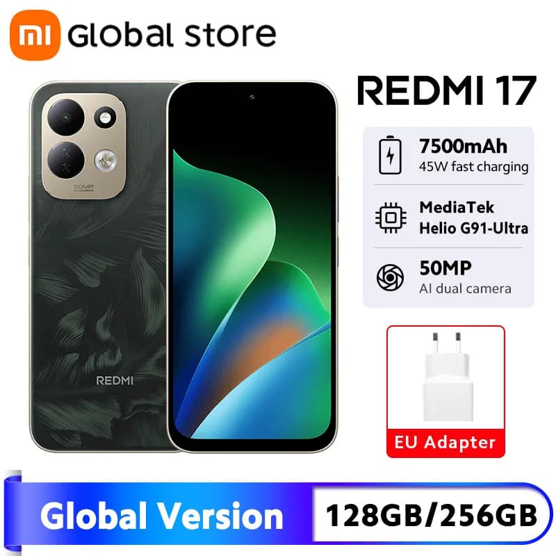 New Xiaomi Redmi 17 4G Smartphone Global Version 6.9" Display 120Hz 7500mAh 45W Turbo Charging 50MP Camera MTK Helio G91-Ultra C