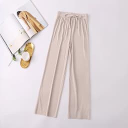 Women Long Pants Spring Summer Straight Long Elastic Waist Wide Leg women long trousers Casual Soft Knitted Pants