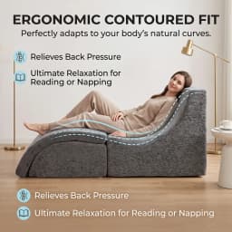Multi Mode Foldable Ergonomic Recliner Chaise Lounge Sofa, Dense Foam Support Convertible Ottoman Footrest for Indoor Relaxation