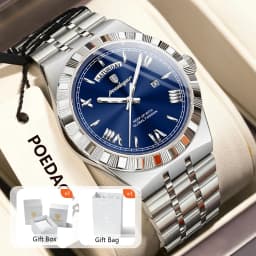POEDAGAR Luxury Man Watch Waterproof Luminous Week Date Wristwatch For Men Stainless Steel Fashion Quartz Men's Watches+Box Gift