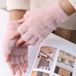 Lovely Fluffy Plush Fingerless Gloves Students Write Type Women Mink Soft Winter Warm Half Fingers Gloves Girls Knitted Mittens