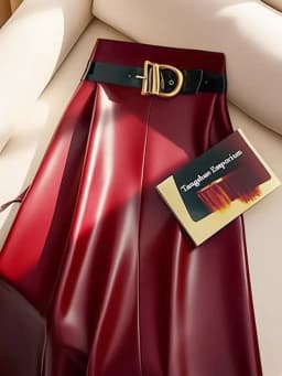 High end goddess style high-end red PU skirt for women 2024 new Leather midi skirt, mid length umbrella skirt