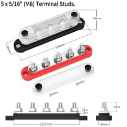 Car Terminal Block Negative Bus Bar 12V 150A Terminal Block 12V Power Distribution Block M8 Termianl Bus for Automotive Boat
