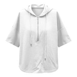 Women Waffle Knit Hoodie Half Zip Drawstring 3/4 Batwing Sleeve With Side Pockets Loose Oversized Pullover Solid Autumn Hoodies
