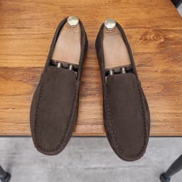 Men's Genuine Leather Handcrafted Slip-On Shoes - Breathable Comfortable Rubber Bottom Casual Formal Loafers