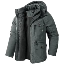 Men's Jacket WINTER USA SIZE Large SIZE Lamb Fleece JACKETS Hooded Cotton Thickened Multi Pocket Casual Mid length Coat