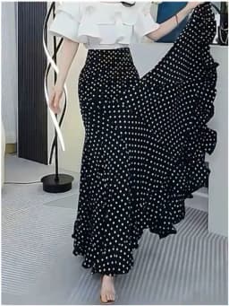 Elegant Black Polka Dot Fish Tail Skirt Women's Summer New Lightweight Luxury Style Half Skirt Drapey Wrap around Skirt