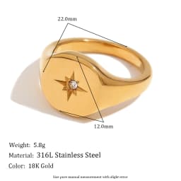 E.B.belle Aspect North Star Seal Ring Silver Color Waterproof 316L Stainless Steel Jewelry 18K Gold Plated Accessories
