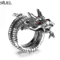 SMJEL Vintage Animal Shape Adjustable Ring Punk Ancient Dragon Rings Thai Silver Boyfriend Jewelry Unique Snake Ring Bijoux 2025