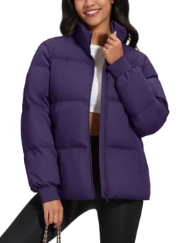 TACVASEN Winter Padded Puffer Down Coats Womens Warmth Stand Collar Full Zip-up Jackets Lightweight Waterproof Quilted Outwears