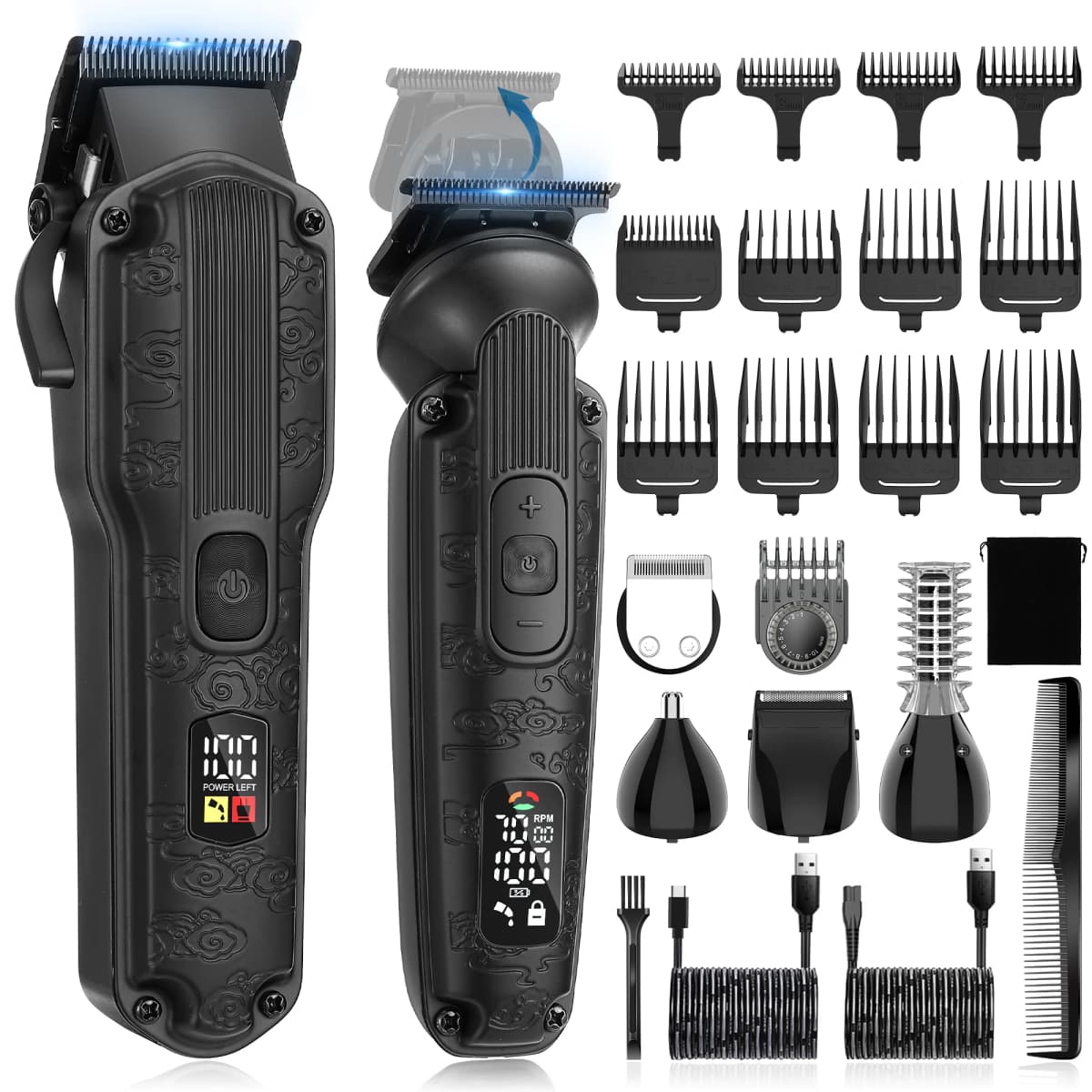 Sccttmon 2pc Retro Hair Clipper Barber Electric Trimmer Multi-Function Oil Head Carving Beard Shaver Hair Removal Device Set