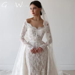 V-Neck Mermaid Wedding Dresses Off The Shoulder Long Sleeves Lace Applique Bridal Dress Formal Wedding Ball Prom Gown Customized