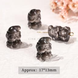 1 Pc Natural Stone Gold Silver Obsidian Carved Bead Cat Paw Pixiu Animals Cute Bead With Hole For Jewelry Making Diy Necklace