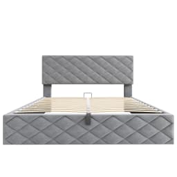 Komhtom Grey Hydraulic Upholstered Bed 140X200Cm Simple Elegant Design Storage Slatted