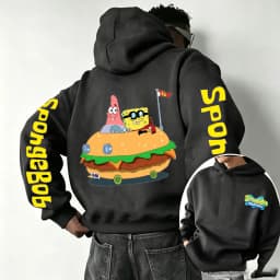 Burger SpongeBob SquarePants and Patrick Star Cartoon Anime 2026 Spring and Autumn Men's and Women's Fashion Sports Hoodies