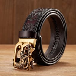 3.5CM Tiger Alloy Automatic Buckle Cowskin Leather Belt Quality Men Wasitbad Strap Genuine Leather Gift Bussiness Belt For Jeans