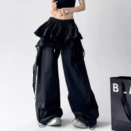 Women's Chic Design Tooling Casual Pants 2026 Spring Autumn New Niche Splicing Lace Trousers Female Dancing Wide-leg Pants