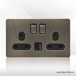 Retro Metal Brushed Antique Stainless Steel Push Button Switch Panel UK 13A Socket with USB Phone Charging for Home Improvement