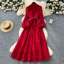 Spring Autumn High End Elegant Birthday Party Women's Dress New French Hook Flower Single Breasted Slim Lace Long Dress S89