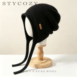 100%Pure Wool Women's Winter Knitted Hats Cute Lace-up Students Pullover Hat Autumn Winter Warm Windproof Earflap Beanies Female