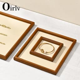 Oirlv Retro Solid Wood Fashion Wood Ring Display Tray Jewelry Stud Earrings Storage Plate Jewellery Counter Showcase Props