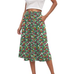 Summer Long Maxi Skirt Women's Elegant Mini Floral Pleated Skirts High Waist A Line Below Knee Casual Skirts With Pockets