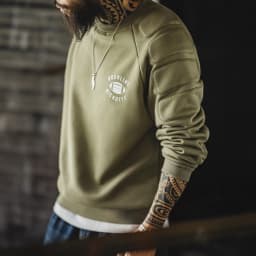 Maden Men's Fleece-Lined Crew Neck Sweatshirt Thickened Warm Pullover Loose Fit Casual Top for Autumn and Winter Layering Hoodie