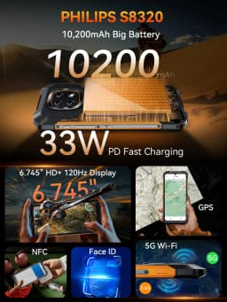 PHILIPS S8320 Rugged Smartphone 12(6+6)GB 128GB Dual Sim 6.745" 120Hz 48MP 10200mAh NFC Waterproof Camping Lamp Unlock