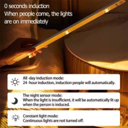 20-50cm LED Under Cabinet Lights Motion Sensor Night Light Ultra Thin Dimmable 3Color USB Rechargeable for Wardrobe Indoor
