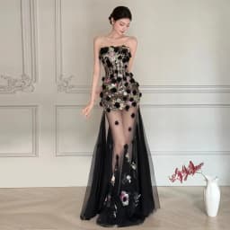 Sexy Fish Tail Evening Gown with Strapless Design Performance Hostess Wedding Party Long Dress Luxury Elegant Floral Pattern